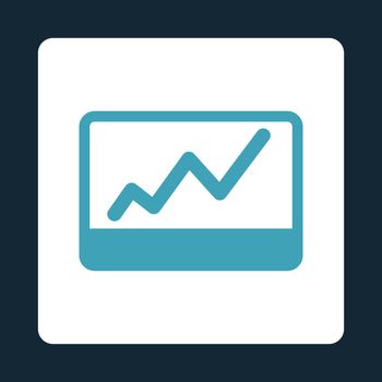 Stock Market icon. This flat rounded square button uses blue and white colors and isolated on a dark blue background.