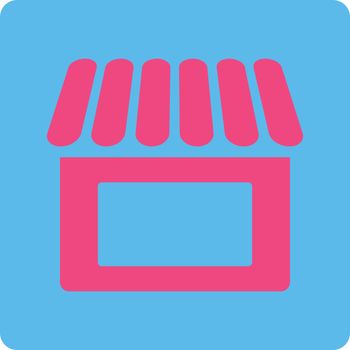 Shop icon. This flat rounded square button uses pink and blue colors and isolated on a white background.