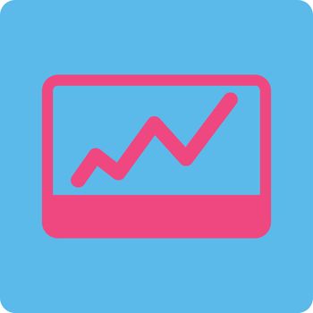 Stock Market icon. This flat rounded square button uses pink and blue colors and isolated on a white background.