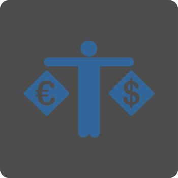Currency compare icon. Vector style is cobalt and gray colors, flat rounded square button on a white background.