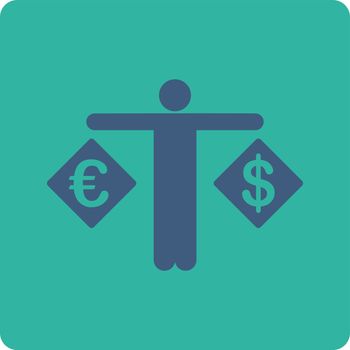 Currency compare icon. Vector style is cobalt and cyan colors, flat rounded square button on a white background.