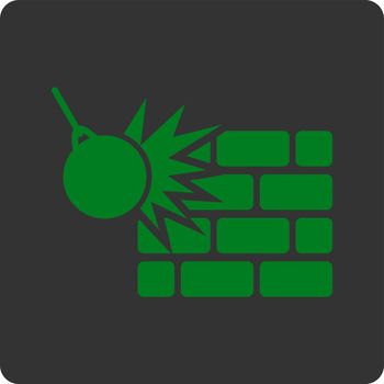 Destruction icon. Vector style is green and gray colors, flat rounded square button on a white background.