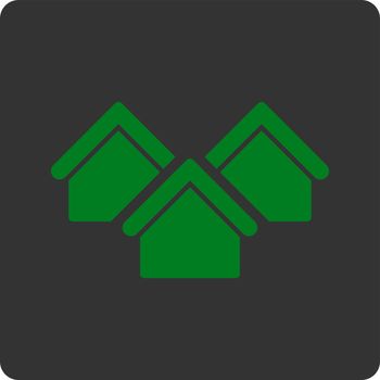 Real estate icon. Vector style is green and gray colors, flat rounded square button on a white background.
