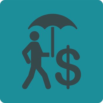Umbrella icon. This flat vector symbol uses soft blue colors, rounded angles, and white background on a white background.
