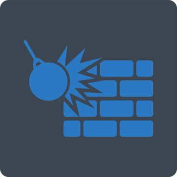 Destruction icon. Vector style is smooth blue colors, flat rounded square button on a white background.