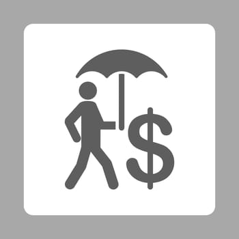 Umbrella icon. This flat vector symbol uses dark gray and white colors, rounded angles, and silver background on a silver background.