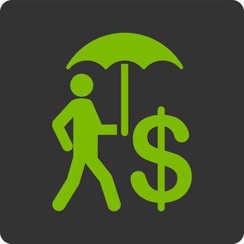 Umbrella icon. This flat vector symbol uses eco green and gray colors, rounded angles, and white background on a white background.