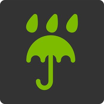 Rain protection icon. Vector style is eco green and gray colors, flat rounded square button on a white background.