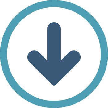 Arrow Down vector icon. This rounded flat symbol is drawn with cyan and blue colors on a white background.