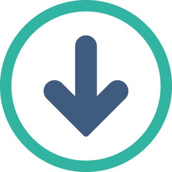 Arrow Down vector icon. This rounded flat symbol is drawn with cobalt and cyan colors on a white background.