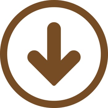 Arrow Down vector icon. This rounded flat symbol is drawn with brown color on a white background.
