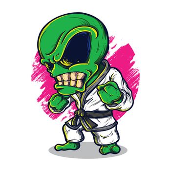 A cartoon illustration of an alien wearing karate suit