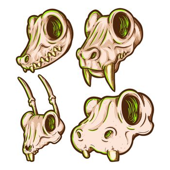 A collection of cute cartoon animal skull