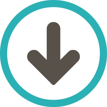 Arrow Down vector icon. This rounded flat symbol is drawn with grey and cyan colors on a white background.