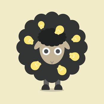 creative black sheep with lightbulb,thinking concept, flat style