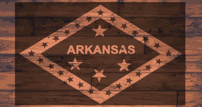 Arkansas State Flag branded onto wooden planks