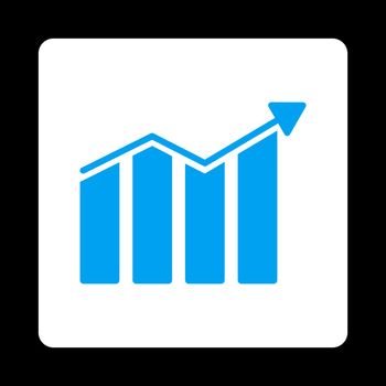 Trend vector icon. This flat rounded square button uses blue and white colors and isolated on a black background.