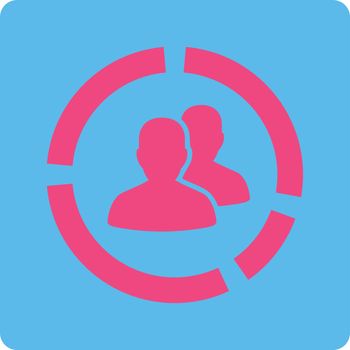 Demography Diagram vector icon. This flat rounded square button uses pink and blue colors and isolated on a white background.