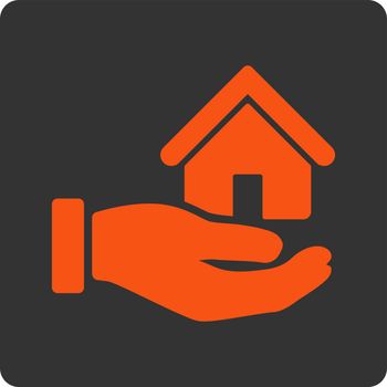 Real Estate vector icon. This flat rounded square button uses orange and gray colors and isolated on a white background.