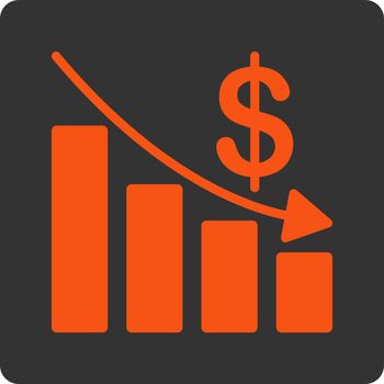 Recession vector icon. This flat rounded square button uses orange and gray colors and isolated on a white background.