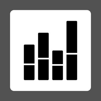Bar Chart vector icon. This flat rounded square button uses black and white colors and isolated on a gray background.