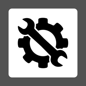 Service vector icon. This flat rounded square button uses black and white colors and isolated on a gray background.