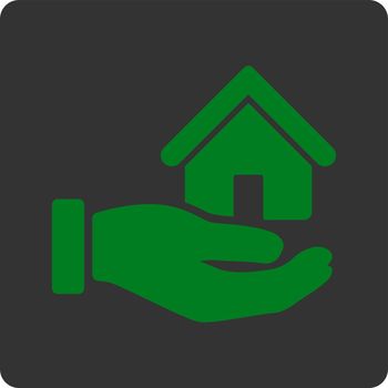 Real Estate vector icon. This flat rounded square button uses green and gray colors and isolated on a white background.