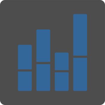 Bar Chart vector icon. This flat rounded square button uses cobalt and gray colors and isolated on a white background.
