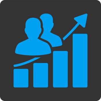 Audience Growth vector icon. This flat rounded square button uses blue and gray colors and isolated on a white background.