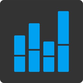 Bar Chart vector icon. This flat rounded square button uses blue and gray colors and isolated on a white background.