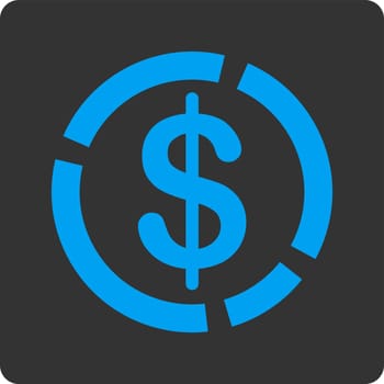 Dollar Diagram vector icon. This flat rounded square button uses blue and gray colors and isolated on a white background.