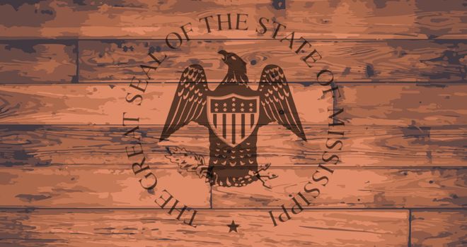 Mississippi State seal branded onto wooden planks