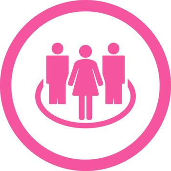 Society vector icon. This rounded flat symbol is drawn with pink color on a white background.