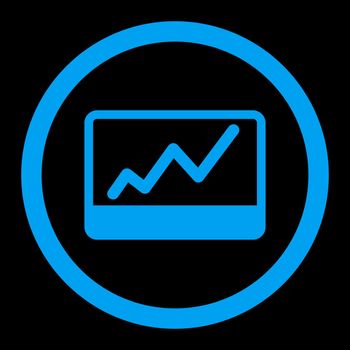 Stock Market vector icon. This flat rounded symbol uses blue color and isolated on a black background.