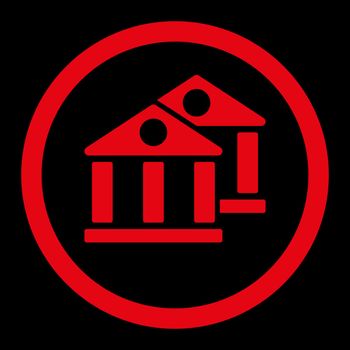 Banks vector icon. This flat rounded symbol uses red color and isolated on a black background.