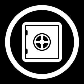 Safe vector icon. This flat rounded symbol uses white color and isolated on a black background.