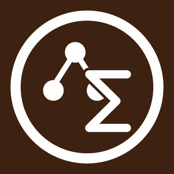 Analysis vector icon. This flat rounded symbol uses white color and isolated on a brown background.