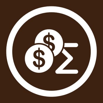 Summary vector icon. This flat rounded symbol uses white color and isolated on a brown background.