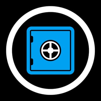 Safe vector icon. This flat rounded symbol uses blue and white colors and isolated on a black background.