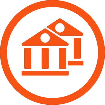 Banks vector icon. This flat rounded symbol uses orange color and isolated on a white background.