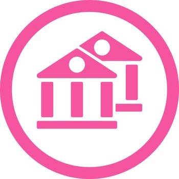 Banks vector icon. This flat rounded symbol uses pink color and isolated on a white background.