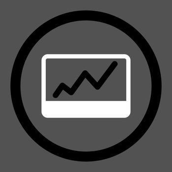 Stock Market vector icon. This flat rounded symbol uses black and white colors and isolated on a gray background.