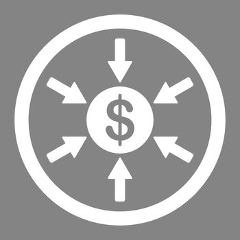 Income vector icon. This flat rounded symbol uses white color and isolated on a gray background.