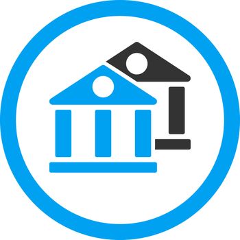 Banks vector icon. This flat rounded symbol uses blue and gray colors and isolated on a white background.