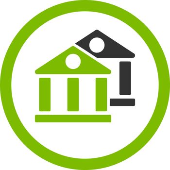Banks vector icon. This flat rounded symbol uses eco green and gray colors and isolated on a white background.