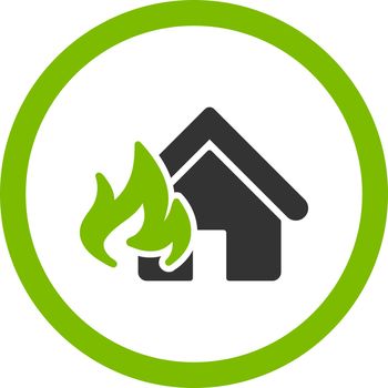 Fire Damage vector icon. This flat rounded symbol uses eco green and gray colors and isolated on a white background.