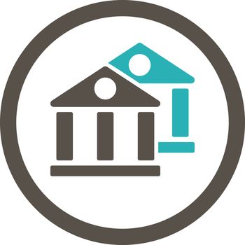 Banks vector icon. This flat rounded symbol uses grey and cyan colors and isolated on a white background.