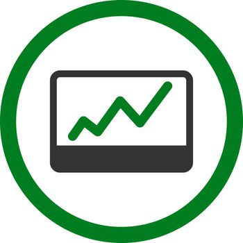 Stock Market vector icon. This flat rounded symbol uses green and gray colors and isolated on a white background.