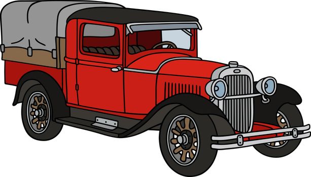 Hand drawing of a vintage red small truck - not a real type