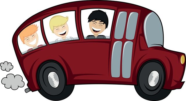 Funny illustration of a (school) bus with children (boys)